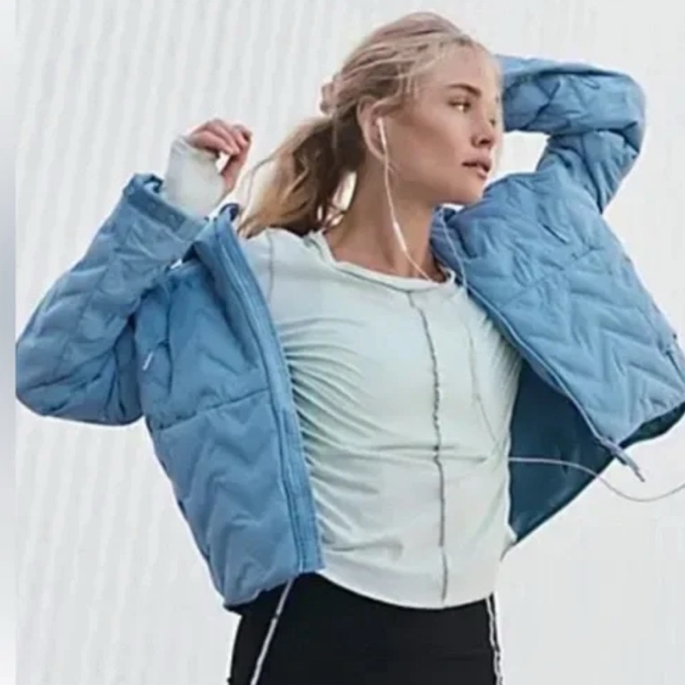 #372 NWT Free People Movement Getting Lost Packable Puffer Zip Pockets Blue XS